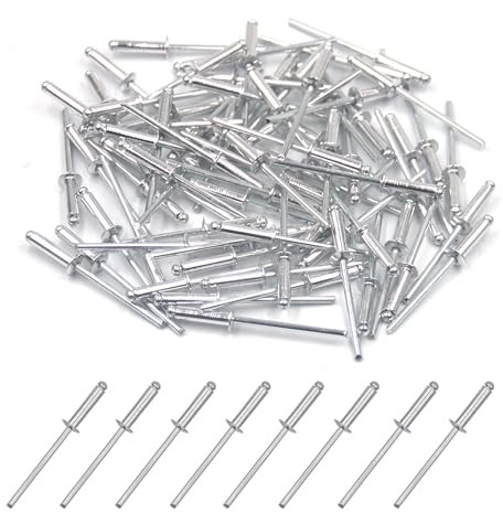 BESTYCHAO 100 pezzi rivetti ciechi in alluminio 3,2 mm x 12,7 mm, rivetti pop rivetti aperti, confezione da 100- argento