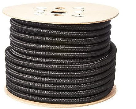 12mm Round Bungee Elastic Shock Cord in Black or White Heavy Duty DIY Tarps and Tie Down Premium Quality Made in UK (Black, 50 Metres on a Roll)
