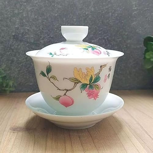 DYETEE Juego de té de cerámica Gaiwan Chino Kungfu, tazón de té de Tres talentos, platillo de Taza de té Grande, Fabricante de té para el hogar, Regalo para Ceremonia del té