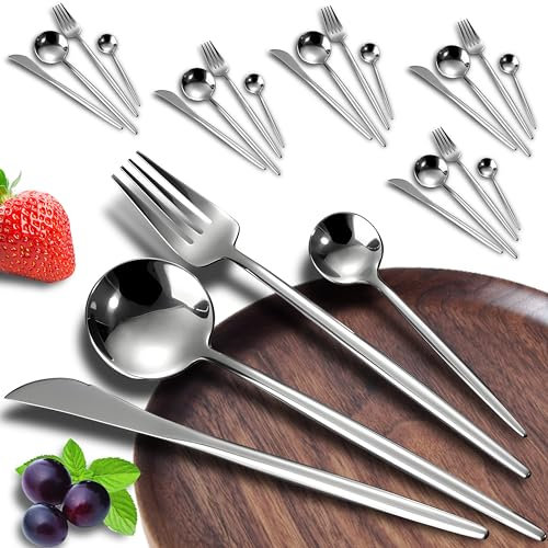 Retoo Set couverts de table 6 personnes ensemble de couverts inox 24 pièces Comprend des couteaux fourchettes cuillères fini mat et lavable au lave-vaisselle facile à nettoyer