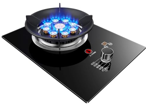 Estufa De Gas 1 Quemador, Quemador Wok Con Anillo De Fuego De 5,2 KW Y 9 Cavidades Con Protección Contra Llamas, Temporizador, Rejilla For Ollas De Hierro Fundido, Estufa Independiente For Acampar Al