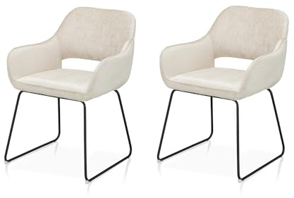 KHG 2er-Set Esszimmerstuhl Polsterstuhl, Eiche, Kuschelweicher, Esszimmer | mit Armlehnen creme Industrial Look, Kufenstuhl Armlehnstuhl (BHT) 56 x 82 x 59 cm, Kuschelweicher Boucléstoff perfekt