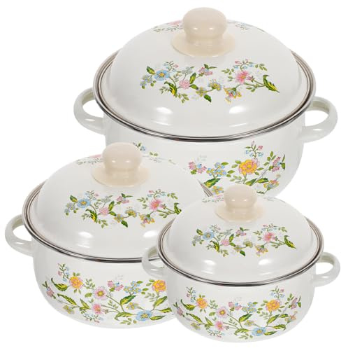 Luxshiny 3pièces Pots Émaillés Pour Cuisine Casseroles à Soupe Avec Idéales Pour Cuisinières Électriques Et Induction Design Ergonomique Et Pratique Parfait Pour Petits Repas