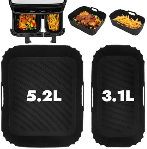 GINOYA Silikoneinlagen für Tefal EY9018 Dual Easy Fry 5,2/3,1 L, Heißluftfritteuse Zubehör für Tefal EY9018 Dual Easy Fry Doppelkammer-Heißluftfritteuse