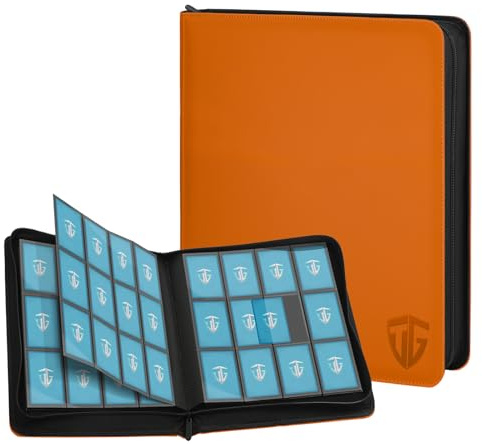 TCGUARD 12 Fächer Sammelkarten Album Reißverschluss Binder für 720 Karten | Karten Sammelalbum Ordner | Sichere seitliche Ladetaschen | Kompatibel mit YuGiOh, MTG, Sportkarten (Orange)