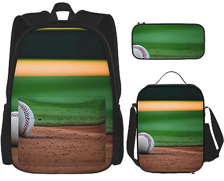 DRTGEDS 3 st ryggsäcks set, baseball tryckta ryggsäckar set med lunchväska pennpåse