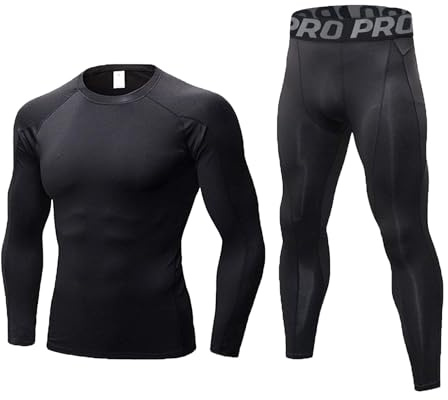 LNFINTDO Mens Thermal Underwear Set Compression Base Layer Set Long Sleeve Top and Long Johns for Workout Skiing Running Hiking