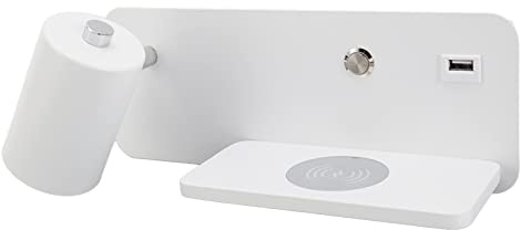 LED-vägglampa med USB-, Trådlös Laddning för Vardagsrum, Sovrum, Spotlight GU10, Strykjärn (Vit vänster)