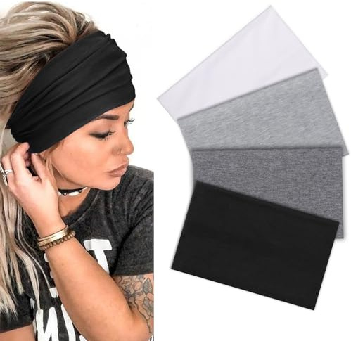 DRESHOW Pannband för Kvinnor Breda Halkfria Turban Hårband Mjuka Elastiska Träning Yoga Löpning Huvudband Flickor Tillbehör 4 Paket