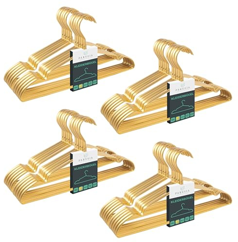 Parusia Kleiderbügel Gold, 42cm breit, 1cm stark, Kleiderbügel Metall rostfrei, formstabil, zur platzsparenden Kleideraufbewahrung & Organisation von Kleiderschrank, Kleiderständer (40)