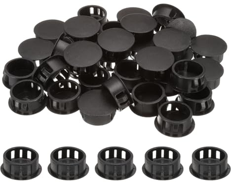 sourcing map 50pcs Nylon Plastic Hole Plugs, 4/5(20mm) Round Drill Screw Hole Plugs Covers Knockout Locking Plastic Plugs Insert End Caps for Kitchen Cabinet Furniture, Black