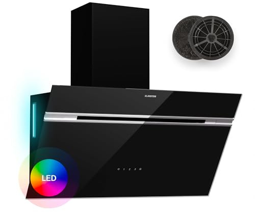 Klarstein Alina Hotte Aspirante - Hotte Décorative 70 cm, 600 m³/h, Classe A, Éclairage LED, 68 dB, Mode Évacuation & Recirculation, Noire