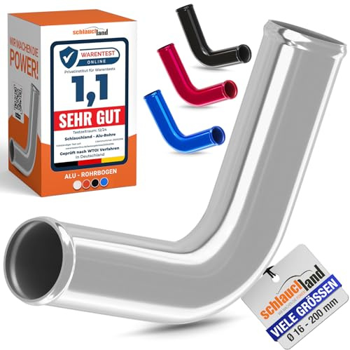 90° ALU-ROHRBOGEN AD-Ø 48mm silber Alurohr poliert & gebördelt | AUSWAHL FARBEN & GRÖSSEN | Alu-Rohr-Bogen DIN EN T6063 Grad Aluminium Rohr Winkel Motor KFZ LLK Bogen Turbo Schlauch-Verbinder