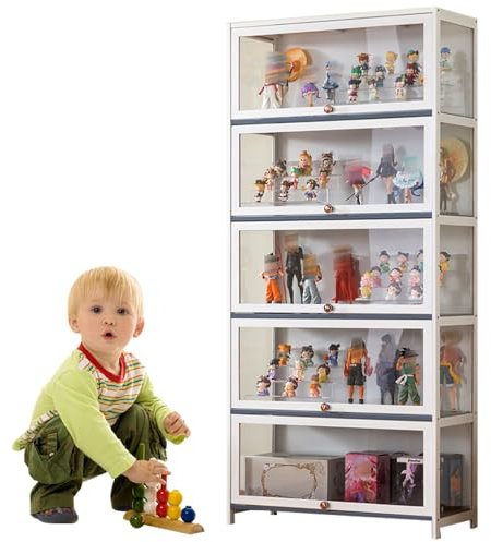 Koubhyj 5 Schicht Sammlervitrine, 80x33x172cm glasvitrine stehend, Kuriositätenschränke mit Glastüren Vitrine für Miniaturmodelle von Autos, Figur, Modellbau(Weiß/Auf DREI Seiten transparent)