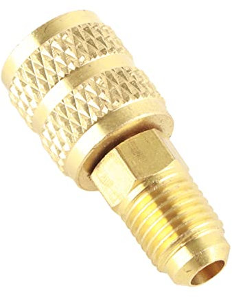 Adaptateur R410A A/C 1/4 Mâle SAE vers 5/16 Femelle SAE pour Connecteur de Tuyau CVC – Matériau en Laiton – Convient pour les Climatiseurs R410A Mini Split System (R410A