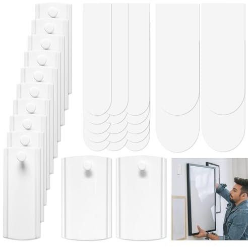 TPTGIAR 12 Stück Klebenagel für Bilderrahmen, Bilder Aufhängen Ohne Bohren, Bilderhaken Selbstklebend mit 19 Klebestreifen Abnehmbar, Klebenägel für Thermometer Bilderrahmen Spiegel