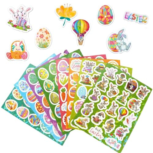 Osteraufkleber 160 Stück, 8 Bögen Ostern Aufkleber Sticker Ostereier, Hasen-Aufkleber DIY Basteln Deko für Kinder Vinyl Scrapbook Zubehör für Ostern Geschenk Auszeichnung Skateboard