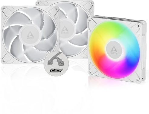 ARCTIC P14 Pro A-RGB (3 Stück) - Leistungsstarker Premium PC Lüfter, 140mm PWM Case Fan, Y-Kabelsplitter, Gehäuselüfter, 400–2500 rpm, 0 rpm <5% PWM, 5V Digital RGB, 4-Pin - Weiß
