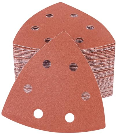 PMIQSA 100 Pcs 180 Grit Sanding Pads Sander Paper 93x93x93mm Triangle | Sanding Paper, 6 Holes Detail Sandpaper Sheets, for Grinding and Polishing Wood Metal