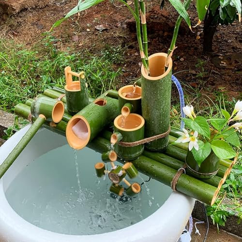 Fontana In Bambù Con Pompa, Kit Fontana Zen Laghetto In Bambù E Fontana Da Giardino Esterno,Fontana Feng Shui In Bambù Giapponese Fai-Da-Te Fatta A Mano Con Ruota Idraulica Rotante L75CM