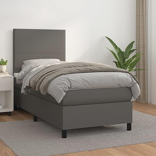 Juroupi Boxspringbett mit Matratze Grau 90x190 cm Kunstleder Bett Mit Bettkasten Bett Boxspringbett Betten Boxspringbett Mit Matratzeer - 3142699