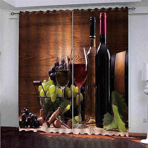 Cortinas Opacas Dormitorio Resistente Al Calor 2 Piezas Copa De Vino Tinto 3D Cortina Baratas Suave Poliéster para Moderna Cocina Ventana Decorativa Reducción De Ruido -6396787730666390
