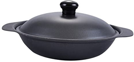HOLIDYOYO Burn-resistant Iron Casserole with Lid, Non-stick Cast Iron Cooking Pot for Soup and Ribs, Uniform Heating, Flat Bottom Pan for Home Kitchen Supplies