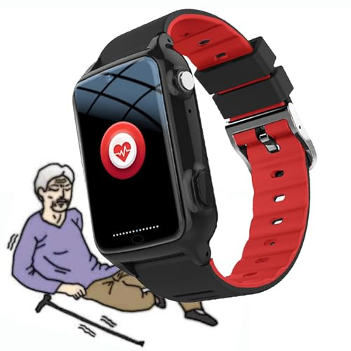 Générique Montre Intelligente Senior avec Détecteur de Chute, GPS Positionnement Montre Connectée Bracelet SOS et Alarme Chute pour D'Alzheimer (Rouge)