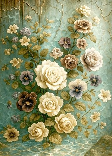 Boho-Reispapier, Beige, Rosen, 29 x 40,5 cm, Decoupage-Kunstwerk für Poster, Möbel und Handwerk, Decoupage CRAFT KREATIVELY