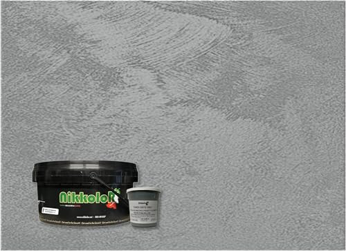 Nikkolor PERLA D'ORIENTE SILVER - SABBIATO ARGENTO 2.5L - FINITURA DECORATIVA PER INTERNI ANTIMUFFA E ANTIBATTERICA (1 toner ml 250 incluso) Colore: Crete Grey