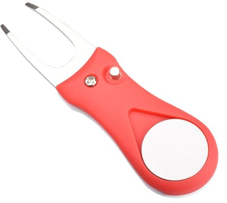 KIXZSAZ Golf Pitch Groove Reparaturgabel Pitchfork Kunststoffgriff Edelstahlkopf im Freien tragbare Taschen Marker Reinigung, Rot