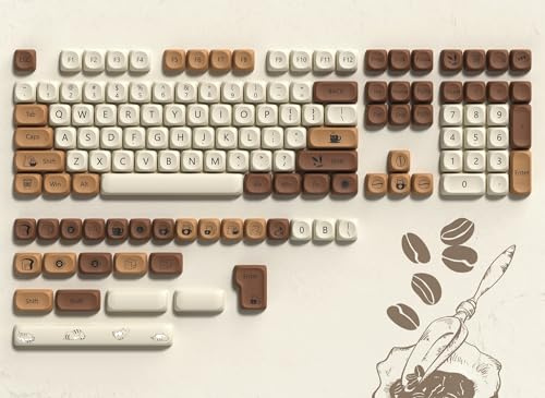 dagaladoo Cute Brown PBT Keycap Set,Coffee cat MOA Profile Keycaps 60 75 100 Percent,Dye-Sub 134-key Custom Keyboard Keycap for 100% 75% 65% 60% TKL US Layout Mechanical Keyboard | Dye Sublimation custom Key caps,Cute keycaps for Cherry Gateron MX Switches Mechanical Keyboards,134keys