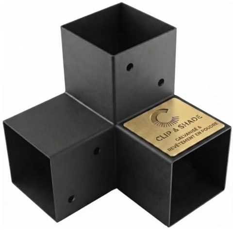 CLIP & SHADE Connecteur de poteau bois 70x70 mm en Y 3 voies | Support de poteau 7x7 cm | Sabot de poutre galvanisé et thermolaqué | pour pergola, carport, terrasse