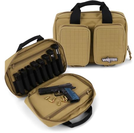 Winter Guncases 1982 Pistolentasche für 2 Pistolen - Waffentasche mit 8 Magazinfächern, abschließbare Kurzwaffentasche aus 1000D Nylon, Wasserabweisende Schießtasche für Sportschützen