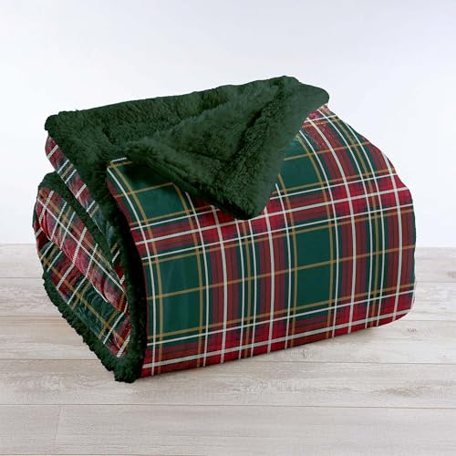 IlGruppone Coperta Plaid in Pile Sherpa Invernale, Morbida e Calda, Coperta Pelosa Copri Letto o Divano in Finta Pelliccia Singola Matrimoniale Doppio Lato - TartanVerde - Plaid 130x160
