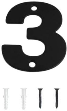 SISI UK Matt Black Front House Door Number 3 Modern Door Numeral 75mm (3 inch) Door Number Plaques For Wall Wooden UPVC & Composite Comes With Wall Plug & Fixing Screws