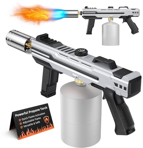 TURNRISE Flammenwerfer Flambierbrenner Küche Brenner 1800°C Gasbrenner Unkrautbrenner Bunsenbrenner Pistolenfeuerzeug Lötlampe für Steak Grillen Creme Brulee Unkraut Brenner Kochen Camping (Grau)