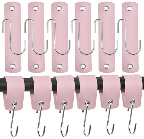 GGXZHT Kleiderhaken Garderoben,12 Stück S Haken mit Lederschlaufe | 13.*3cm Haken zum EinhängenMetall,für GarderobeKüche kleiderstange Badezimmer Camping(Rosa)