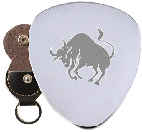 Taurus Zodiac Star Sign Gitarre Plektrum Graviert In Schlüsselanhänger aus Halterung