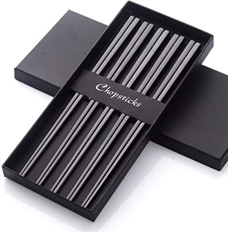 Buyer Star 5 Paar Essstäbchen Schwarz Edelstahl 304 18/10 Metall Hohl Quadratische Form Stäbchen für Sushi Abendessen Geschirr-Set