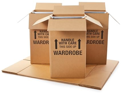 Amazon Basics Sturdy Wardrobe Moving Boxes with Hanger Bar for Packing Clothes, Easy to Assemble, 20 x 20 x 34, Brown, 6-Pack