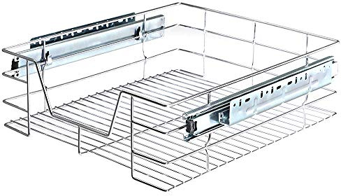BAKAJI Cassetto Telescopico Mobili Cucina Cestello Mensola Estraibile Mobile Salvaspazio con Binario in Acciaio Inox (Perfetto per portelli di dimensioni esterne di 50 cm)