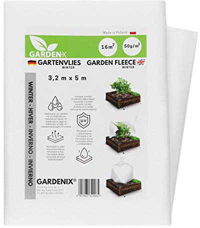 GARDENIX® 16 m² Invernale in Tessuto Non Tessuto, Telo antigelo per Piante, in Tessuto Non Tessuto di Alta qualità, Peso 50 g/m², Stabilizzazione UV (3,2m x 5m)