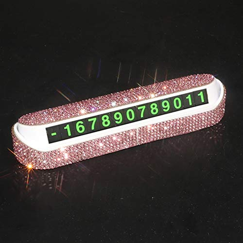 SFUO Diamant Bling Auto Temporäre Parkkarte Leuchtende Telefonnummer Teller versteckt Nützliche Inneneinrichtungen Für Frauen Blume Dekor (Color Name : Pink)