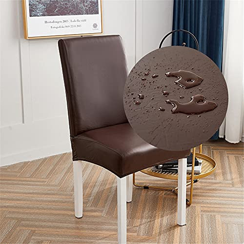 Stuhlhussen Stretch 4/6/2er Set, Chickw1 Universal Abnehmbare Waschbar Einfarbig Leder Stil Elastischer Stuhlbezug Für Hochzeit, Hotel, Partys Deko (Braun,6 Stück)