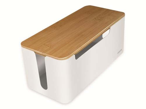 LogiLink KAB0075 - Scatola portacavi media, 320 x 140 x 130 mm, con coperchio in bambù, colore: Bianco