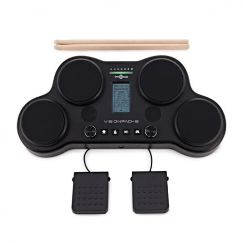 VISIONPAD-6 Tabletop Electronic Drum Kit 4 Pads, 2 Pedals and Drumsticks | For Beginners, Velocity-Sensitive Pads, Kick and Hi-Hat Pedals, 25 Rhythm Games, Headphones Included for Silent Practice