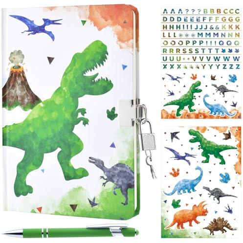 Juego de diario de dinosaurios de acuarela regalo luminoso para niños escuela viajes diario privado tapa dura A5 forrado notas escritura dibujo bloc de notas bolígrafo con cerradura y llaves