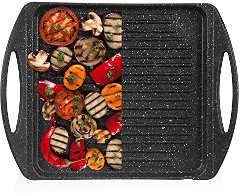 Grillplatte Grillpfanne Platte zum Grillen Braten rechteckig mit Granitbeschichtung GRANDE 34x26,5 cm