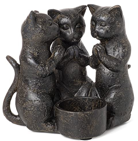 Moritz Dekofigur Katzen Teelichthalter 12,5 x 14 x 10 cm Katzen Deko Figur modern Polyresin Kerzenhalter Kätzchen